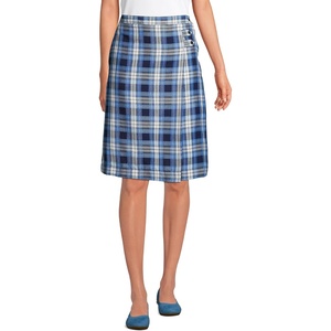 School Uniform Young Women’s Plaid A-line Skirt Below the Knee(Clear Blue Plaid)