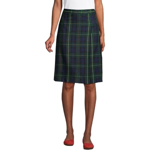 School Uniform Young Women’s Plaid A-line Skirt Below the Knee(Plaid Hunter/Classic Navy)