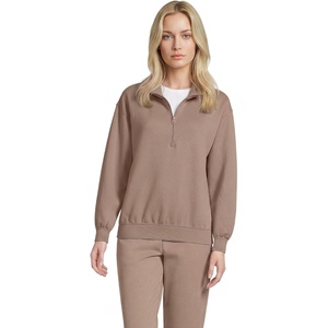 Lands’ End Women’s Serious Sweats Relaxed Quarter Zip Pullover Sweatshirt(Cocoa)