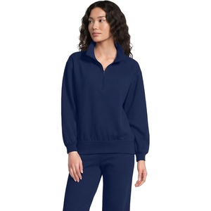 Lands’ End Women’s Serious Sweats Relaxed Quarter Zip Pullover Sweatshirt(Deep Sea Navy)