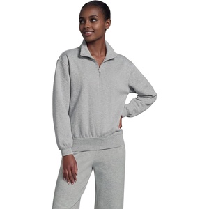 Lands’ End Women’s Serious Sweats Relaxed Quarter Zip Pullover Sweatshirt(Gray Heather)