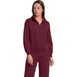 Lands’ End Women’s Serious Sweats Relaxed Quarter Zip Pullover Sweatshirt(Rich Burgundy)
