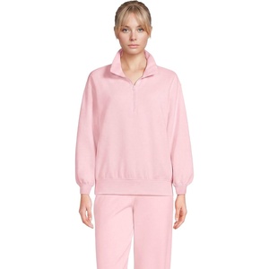 Lands’ End Women’s Serious Sweats Relaxed Quarter Zip Pullover Sweatshirt(Sea Salt Pink)