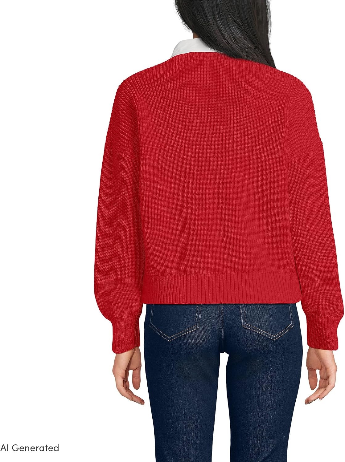 image:imageLands End Womens Cotton Rugby SweaterCompass Red
