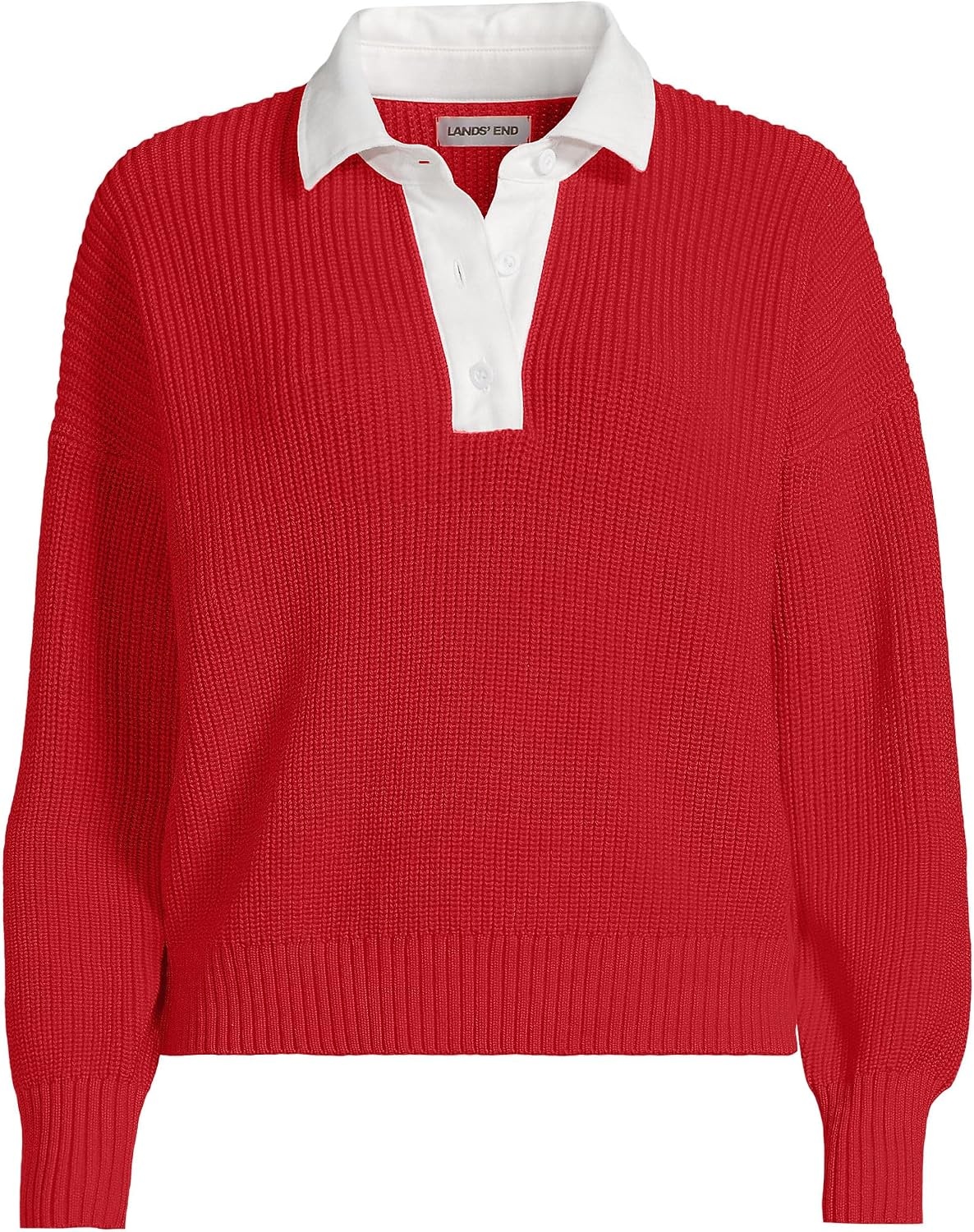 image:imageLands End Womens Cotton Rugby SweaterCompass Red