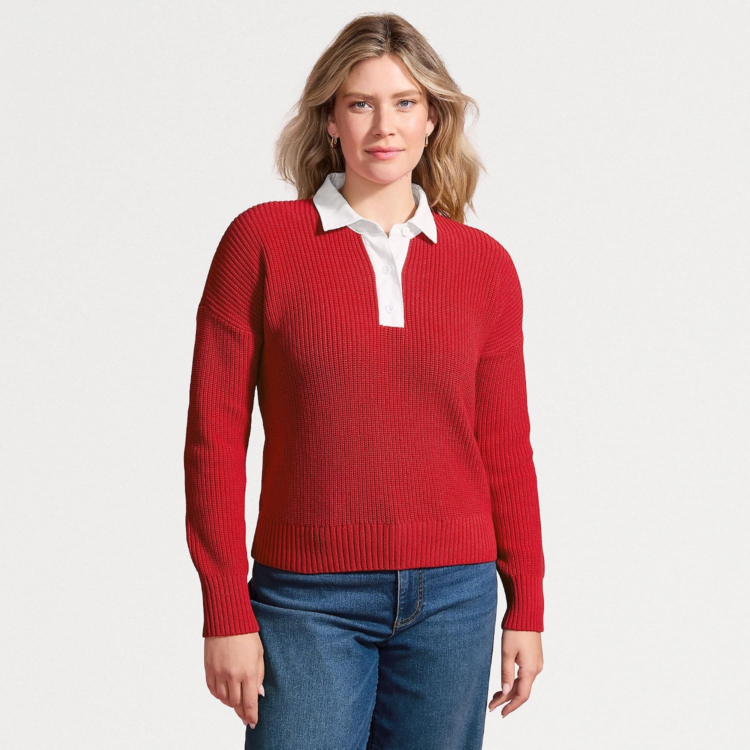 image:imageLands End Womens Cotton Rugby SweaterCompass Red