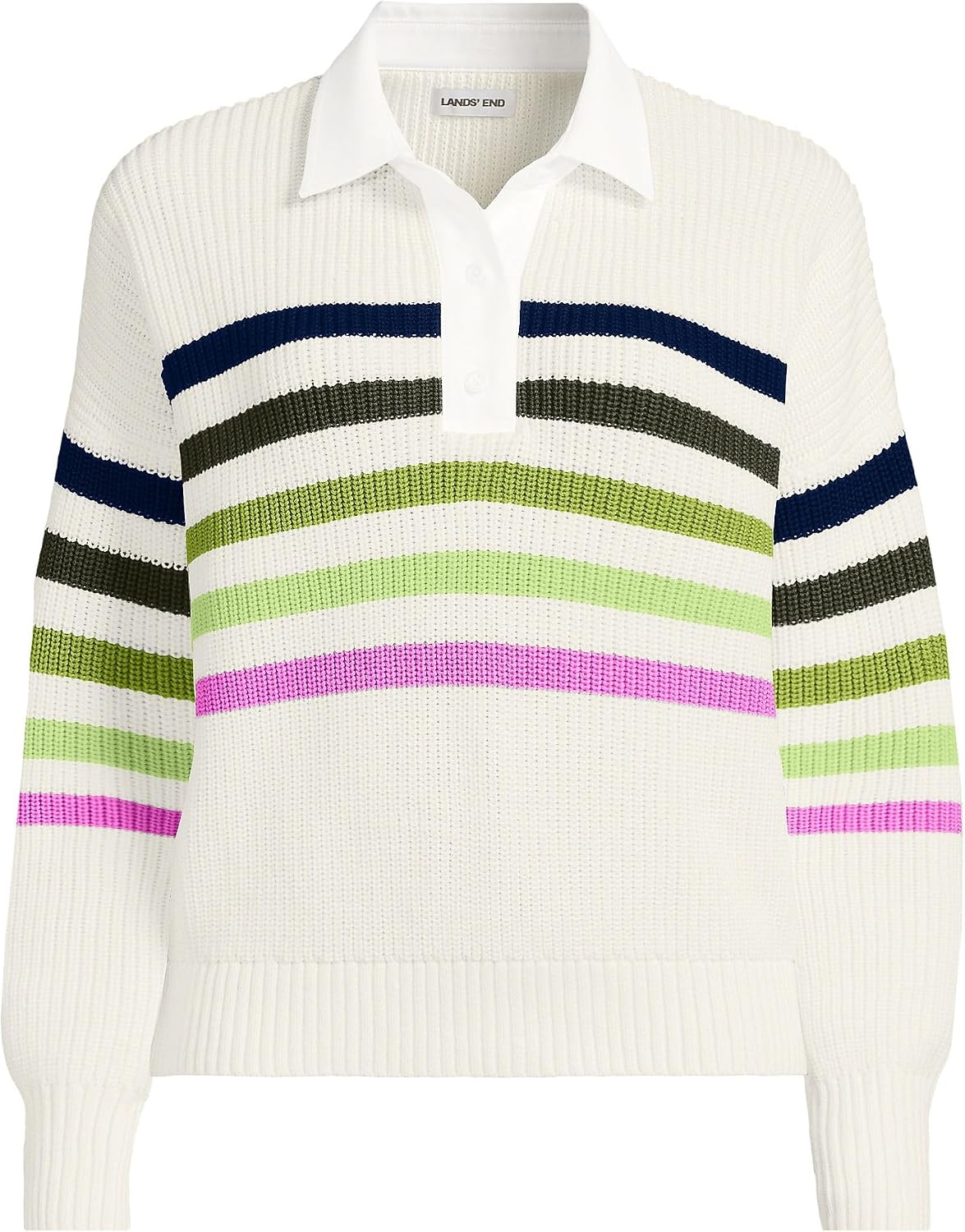 image:imageLands End Womens Cotton Rugby SweaterIvory Placed Multi Stripe