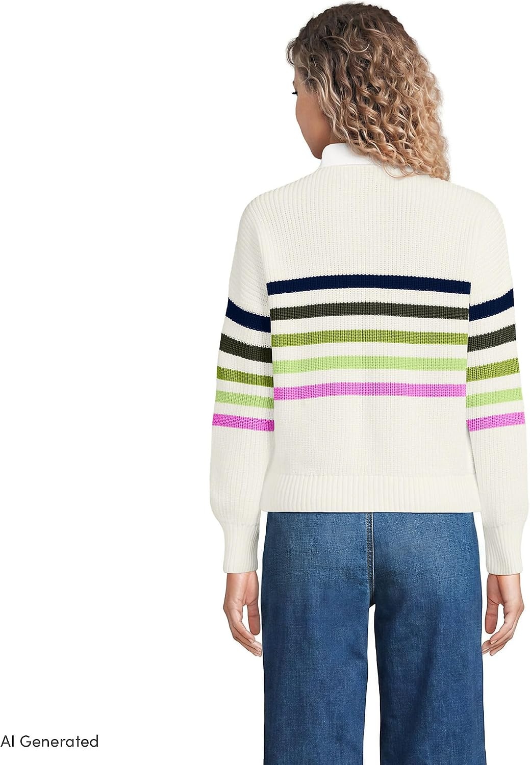 image:imageLands End Womens Cotton Rugby SweaterIvory Placed Multi Stripe