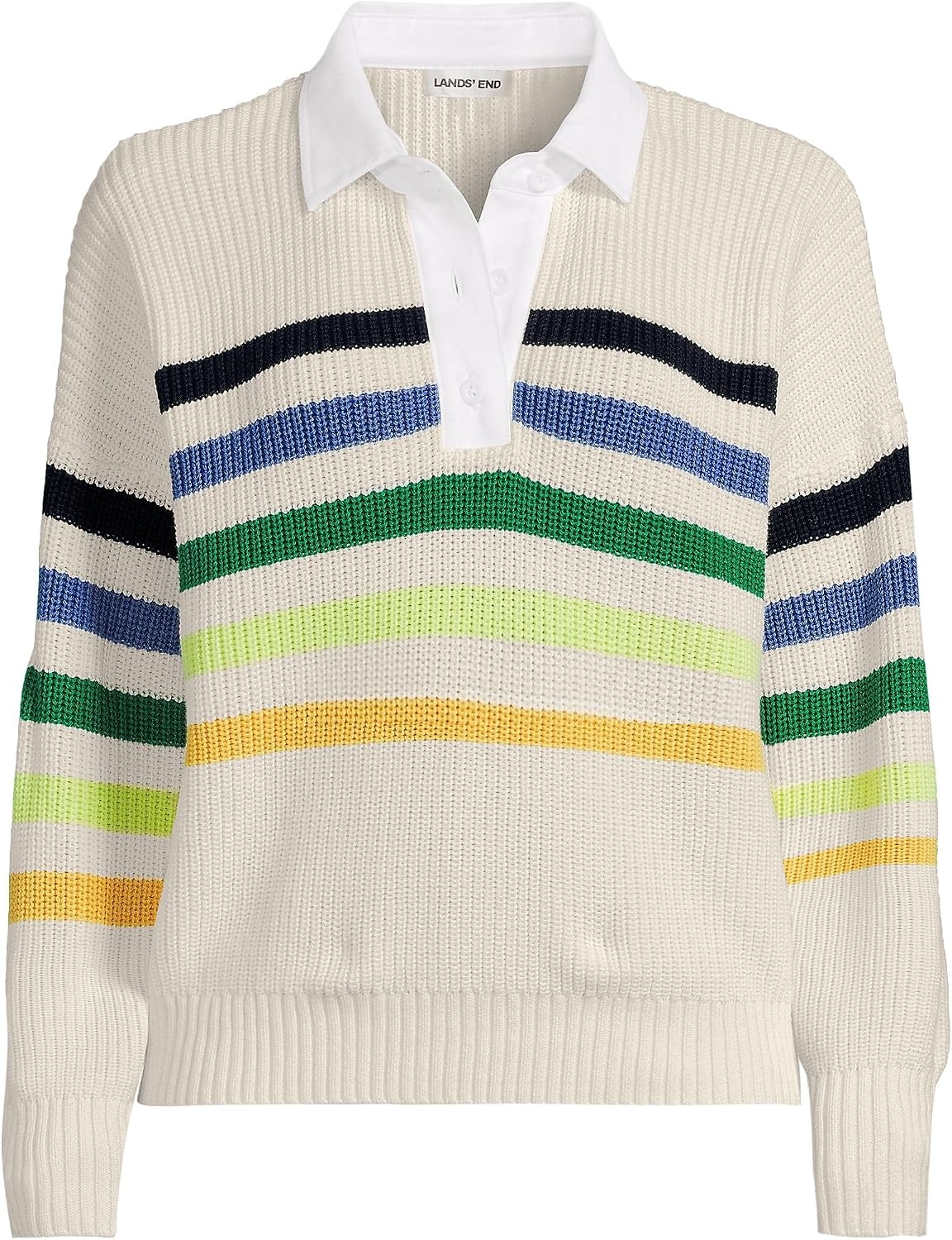 image:imageLands End Womens Cotton Rugby SweaterIvoryMulti Gem Placed Stripe