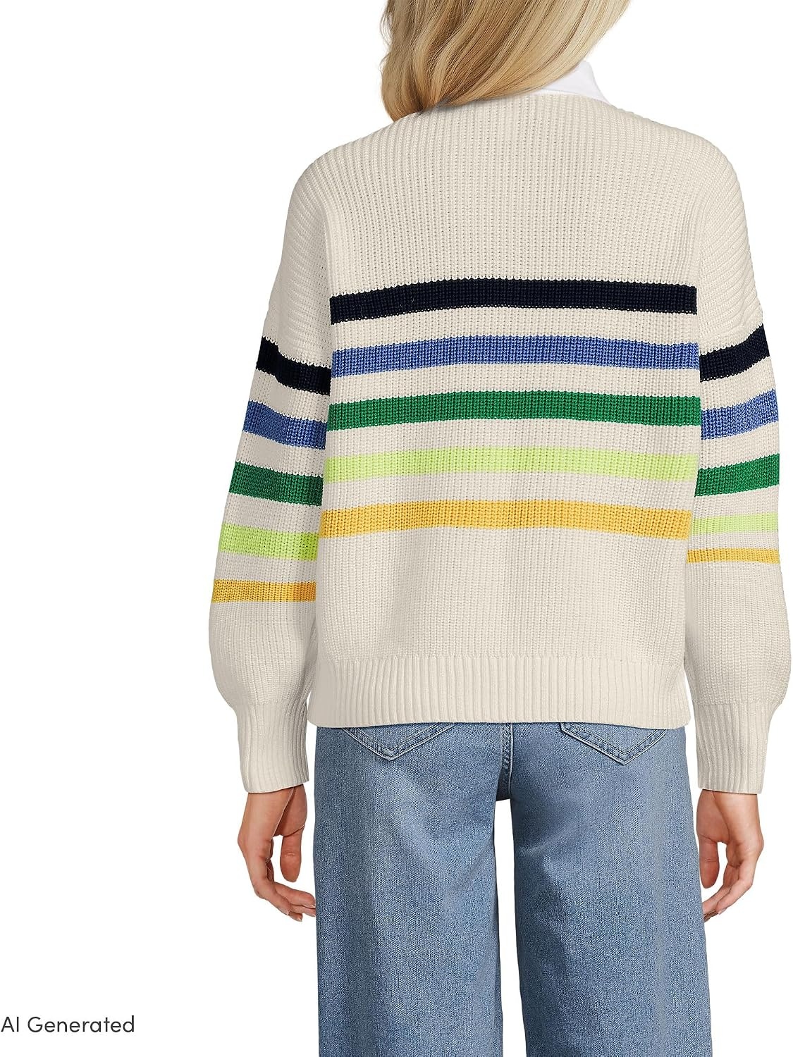 image:imageLands End Womens Cotton Rugby SweaterIvoryMulti Gem Placed Stripe