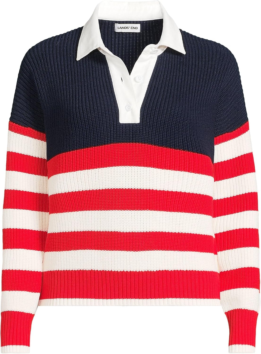 image:imageLands End Womens Cotton Rugby SweaterRedIvory American Flag