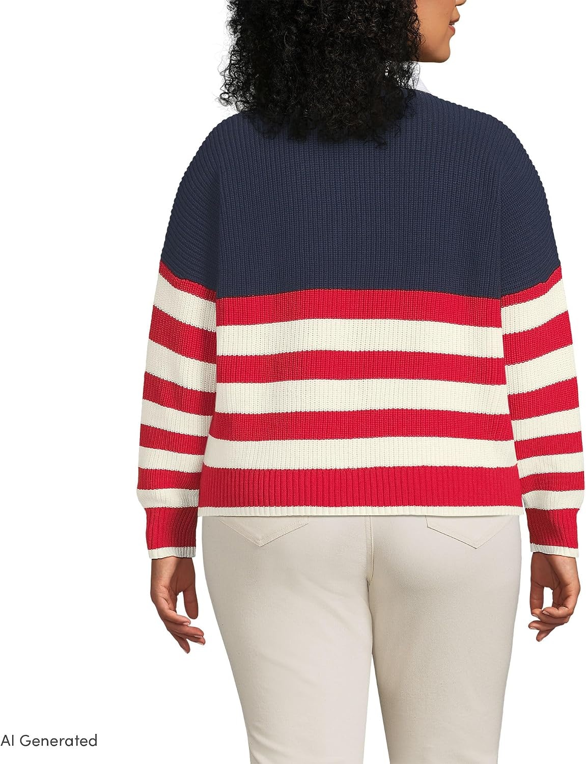 image:imageLands End Womens Cotton Rugby SweaterRedIvory American Flag