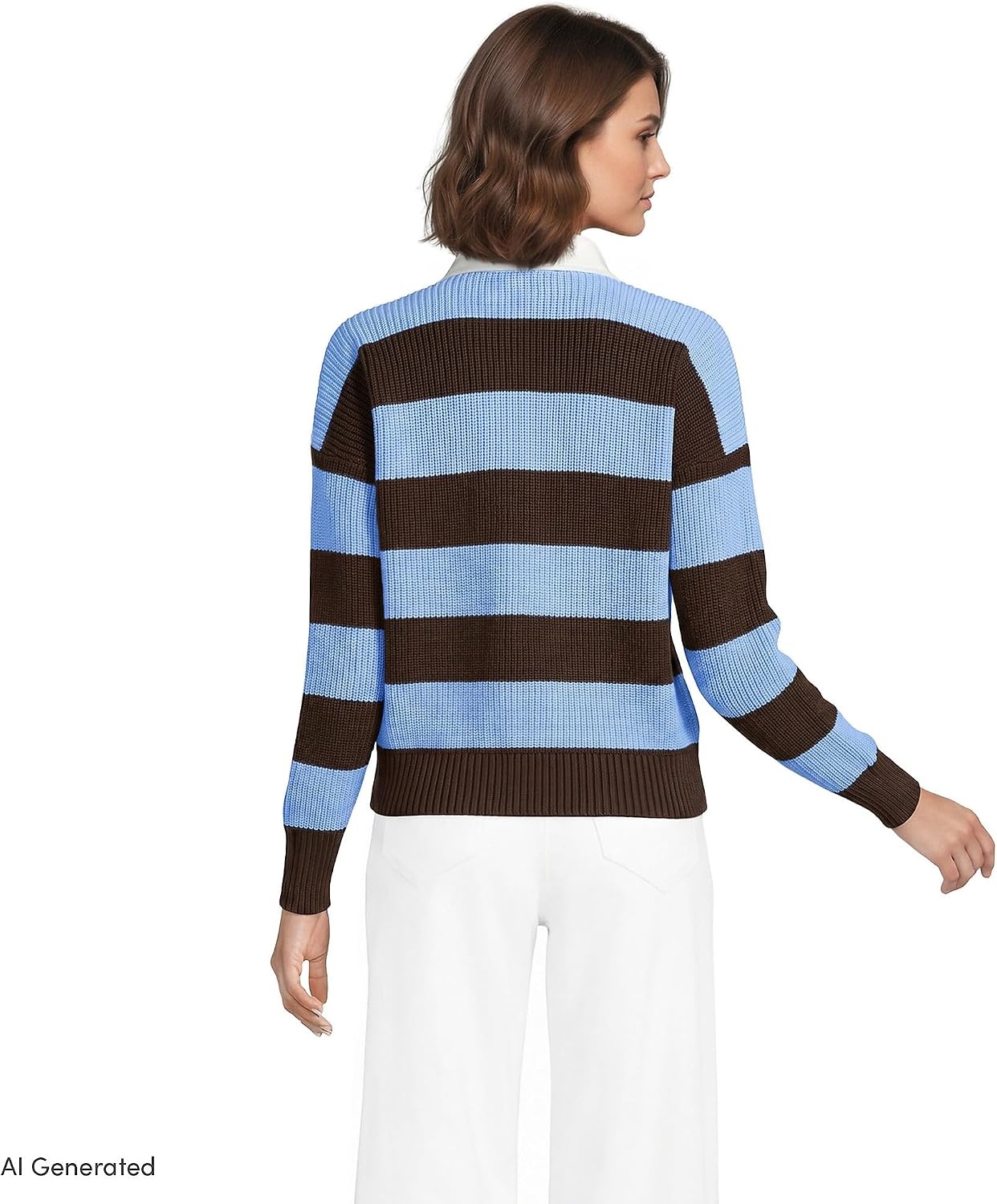 image:imageLands End Womens Cotton Rugby SweaterRich CoffeeBlue Sky Stripe