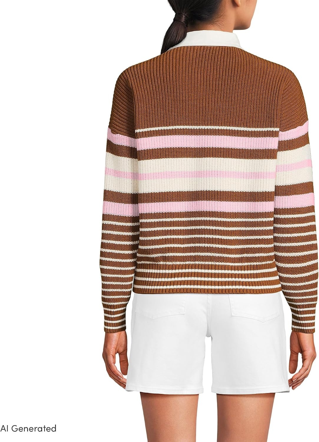 image:imageLands End Womens Cotton Rugby SweaterRich Ginger Multi Stripes