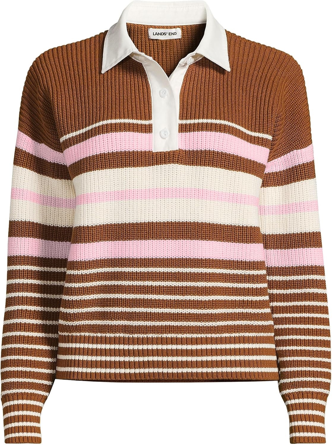 image:imageLands End Womens Cotton Rugby SweaterRich Ginger Multi Stripes