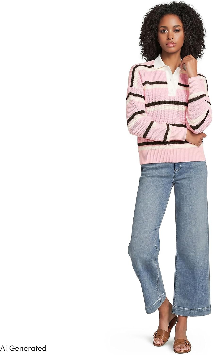 image:imageLands End Womens Cotton Rugby SweaterSea Salt PinkIvory Stripe