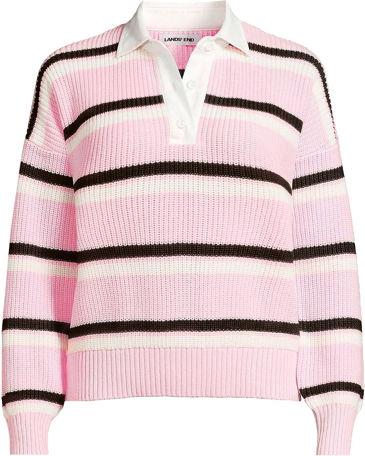 image:imageLands End Womens Cotton Rugby SweaterSea Salt PinkIvory Stripe