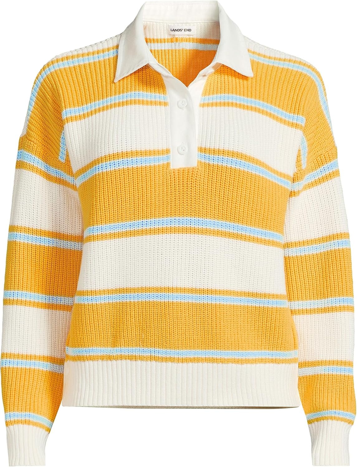 image:imageLands End Womens Cotton Rugby SweaterSunkissed Yellow Stripes