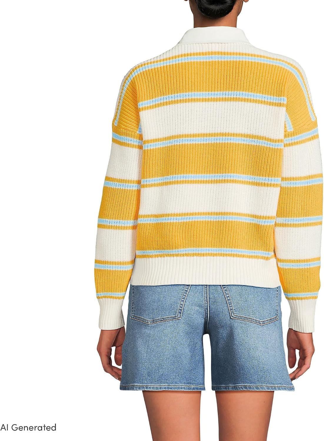 image:imageLands End Womens Cotton Rugby SweaterSunkissed Yellow Stripes