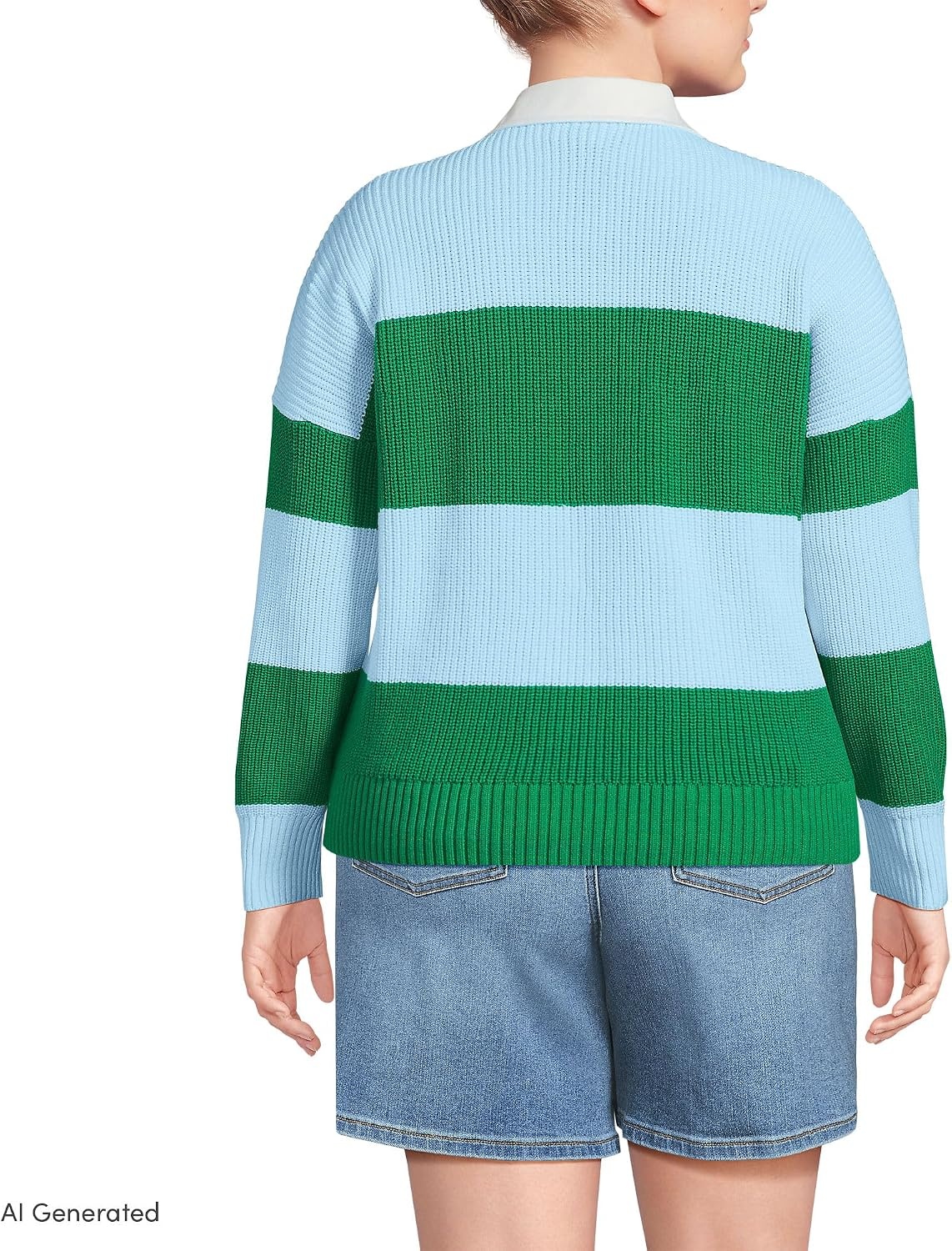 image:imageLands End Womens Cotton Rugby SweaterTrue GreenSoft Ice Blue Rugby
