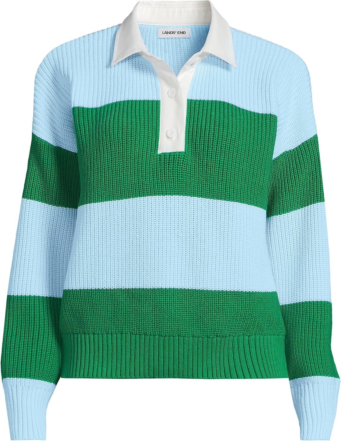 image:imageLands End Womens Cotton Rugby SweaterTrue GreenSoft Ice Blue Rugby