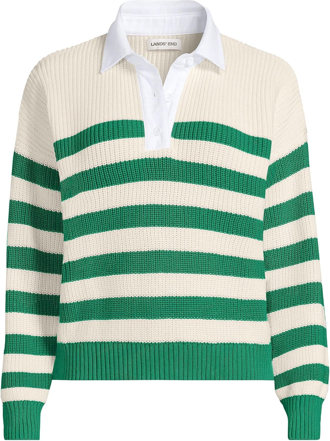 image:imageLands End Womens Cotton Rugby SweaterVibrant Clover Stripe