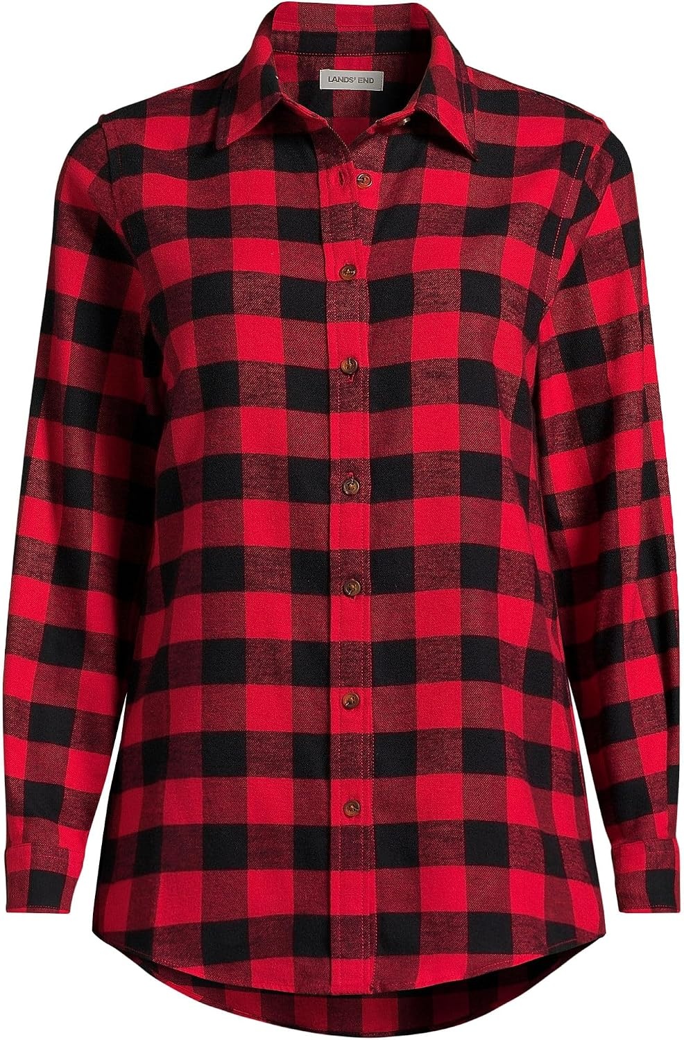 image:imageLands End Womens Flannel Boyfriend Fit Long Sleeve ShirtRedBlack Buffalo Check