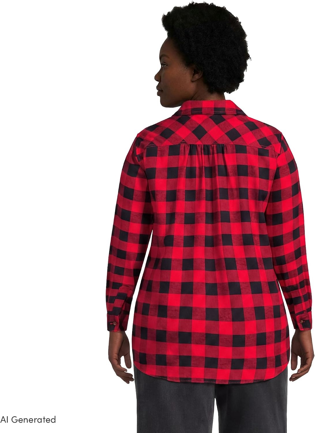 image:imageLands End Womens Flannel Boyfriend Fit Long Sleeve ShirtRedBlack Buffalo Check