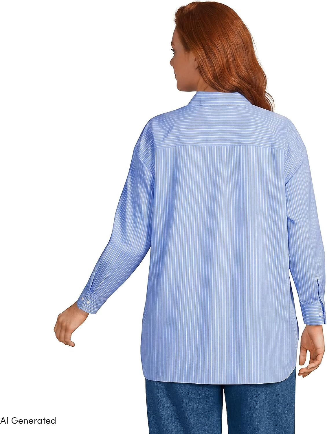 image:imageLands End Womens No Iron Oversized Poplin Extra Long TunicClear Blue SkyLapis Stripe