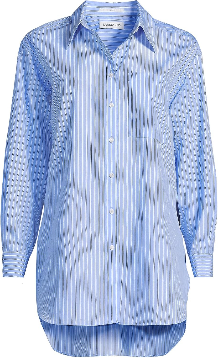 image:imageLands End Womens No Iron Oversized Poplin Extra Long TunicClear Blue SkyLapis Stripe