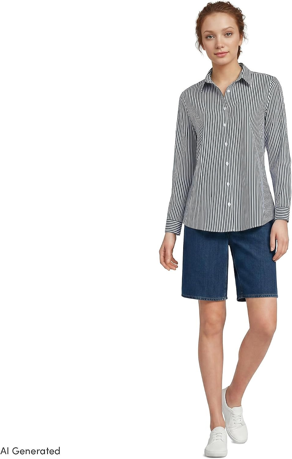 image:imageLands End Womens Pinwale Cord Long Sleeve ShirtPineWhite Stripe