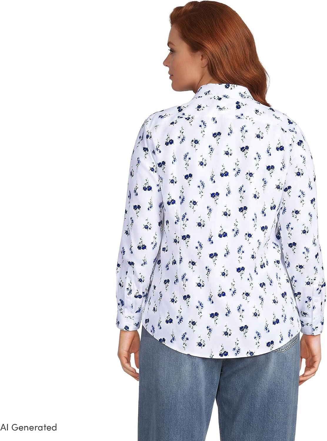 image:imageLands End Womens Pinwale Cord Long Sleeve ShirtWhiteClear Blue Sky Flowers