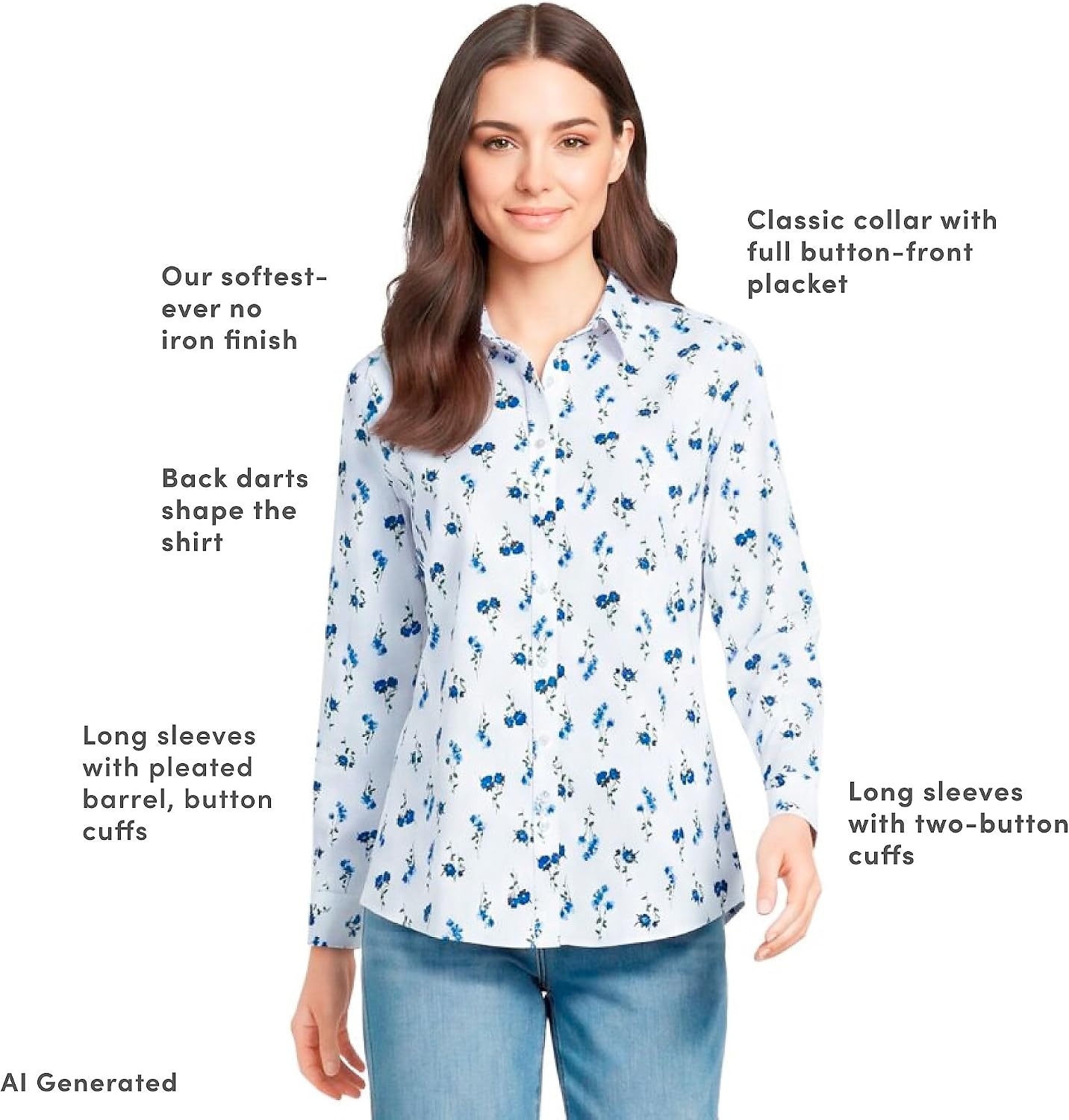 image:imageLands End Womens Pinwale Cord Long Sleeve ShirtWhiteClear Blue Sky Flowers