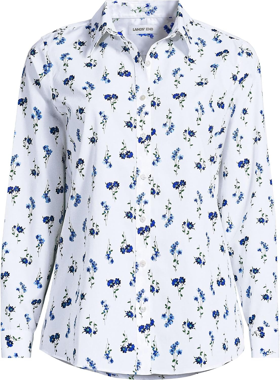 image:imageLands End Womens Pinwale Cord Long Sleeve ShirtWhiteClear Blue Sky Flowers