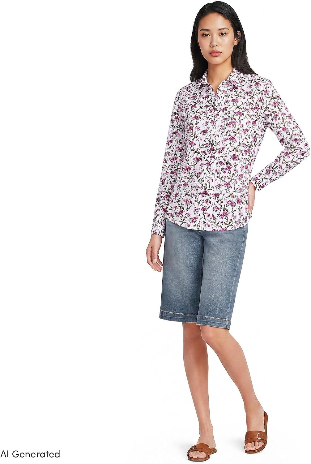 image:imageLands End Womens Pinwale Cord Long Sleeve ShirtWhitePink Hydrangea