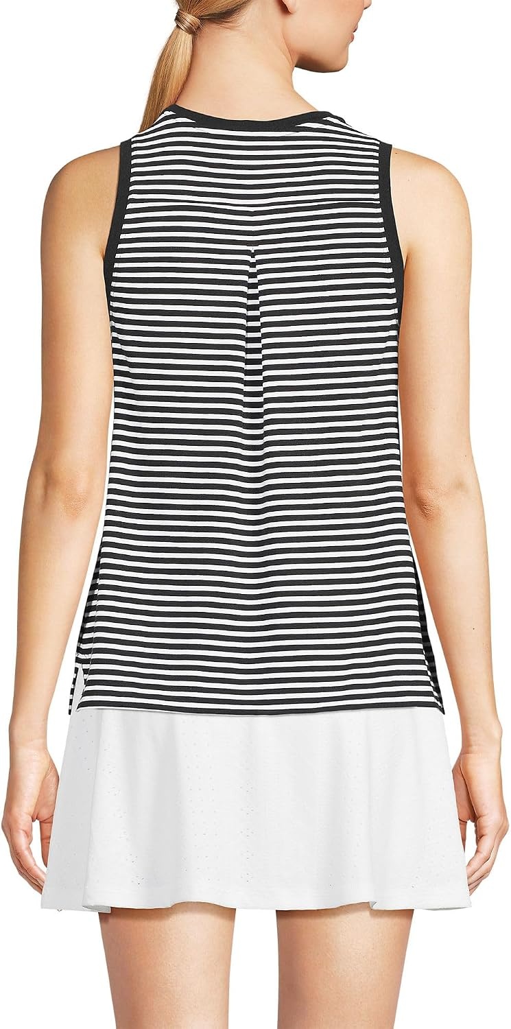 image:imageLands End Womens Power Performance Crewneck Tank TopBlackWhite Mini Stripe