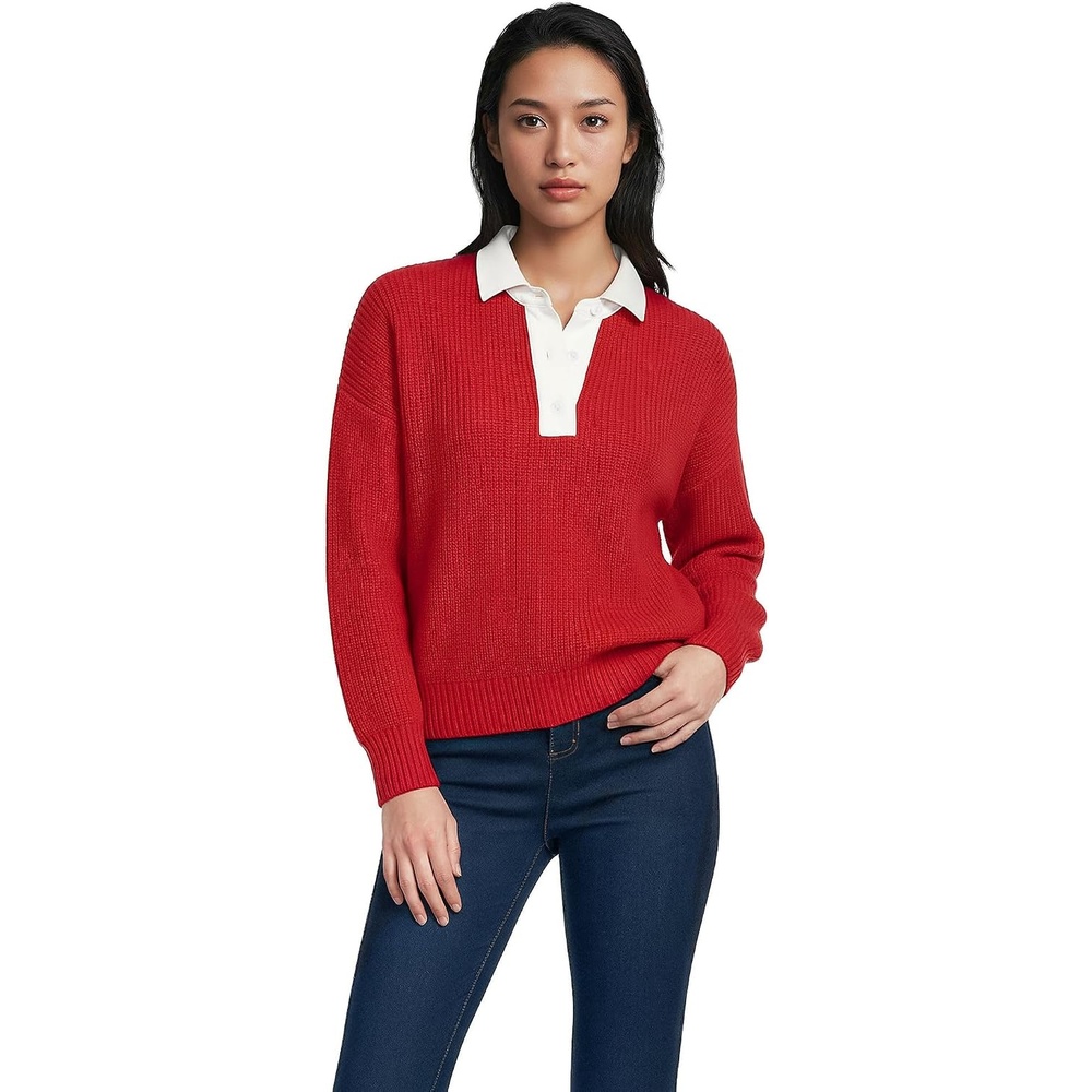 image:imageLands End Womens Cotton Rugby SweaterCompass Red