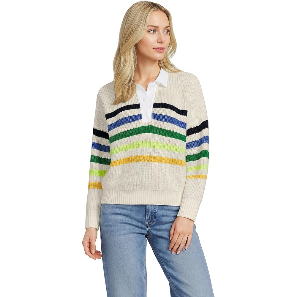 image:imageLands End Womens Cotton Rugby SweaterIvoryMulti Gem Placed Stripe