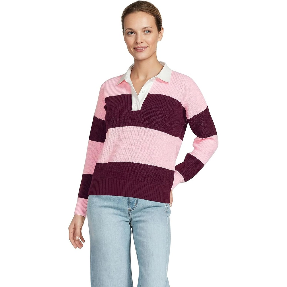 image:imageLands End Womens Cotton Rugby SweaterLush BurgundyPink Rugby