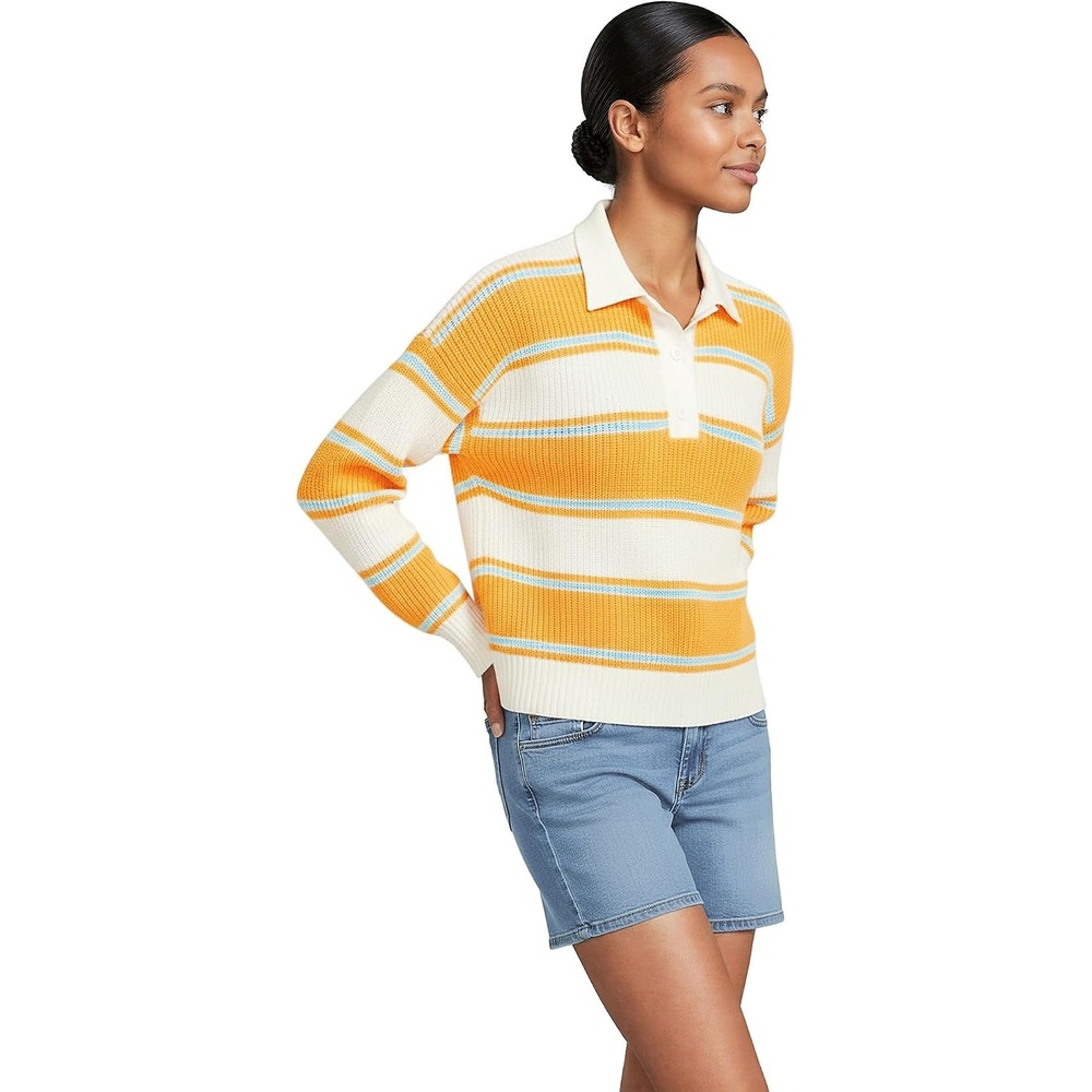 image:imageLands End Womens Cotton Rugby SweaterSunkissed Yellow Stripes