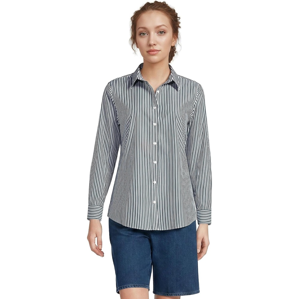 image:imageLands End Womens Pinwale Cord Long Sleeve ShirtPineWhite Stripe