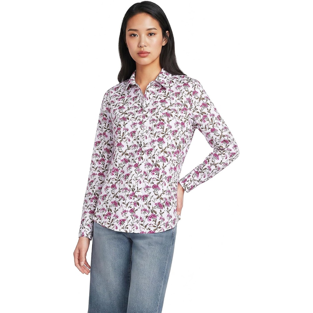 image:imageLands End Womens Pinwale Cord Long Sleeve ShirtWhitePink Hydrangea