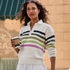 Lands’ End Women’s Cotton Rugby Sweater(Ivory Placed Multi Stripe)