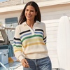 Lands’ End Women’s Cotton Rugby Sweater(Ivory/Multi Gem Placed Stripe)