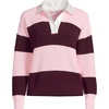 Lands’ End Women’s Cotton Rugby Sweater(Lush Burgundy/Pink Rugby)