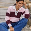 Lands’ End Women’s Cotton Rugby Sweater(Lush Burgundy/Pink Rugby)