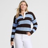 Lands’ End Women’s Cotton Rugby Sweater(Rich Coffee/Blue Sky Stripe)
