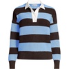 Lands’ End Women’s Cotton Rugby Sweater(Rich Coffee/Blue Sky Stripe)