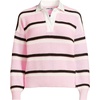 Lands’ End Women’s Cotton Rugby Sweater(Sea Salt Pink/Ivory Stripe)