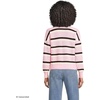 Lands’ End Women’s Cotton Rugby Sweater(Sea Salt Pink/Ivory Stripe)
